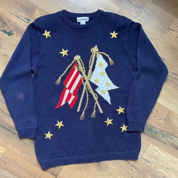 Vintage Alfred Dunner Womens Patriotic Embroidered Knit Sweater Size Large - Picture 2 of 11